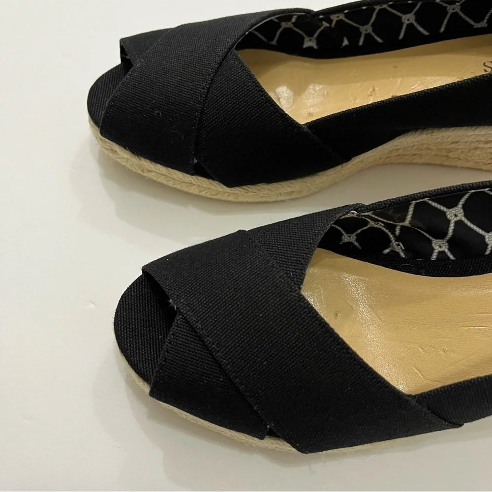 Talbots Black Slip On Espadrille Wedge Jute Shoe